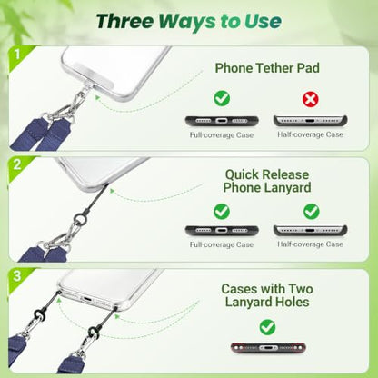 takyu Multifunctional Phone Lanyard, 3 in 1 Cell Phone Detachable Adjustable Crossbody Strap & Neck Lanyard & Wrist Lanyard with 2x Tether Tab for Most Smartphones, Outdoor Travel Essential Blue - color: Bluex1