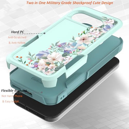 for Google Pixel 9a Case 2025: (Mint Green/Magnolia) | Cute Flowers Floral Design, for Girls Women, Slim Soft TPU Bumper, Shockproof Silicone Cell Phone Cover - color: Mint Green/Magnolia