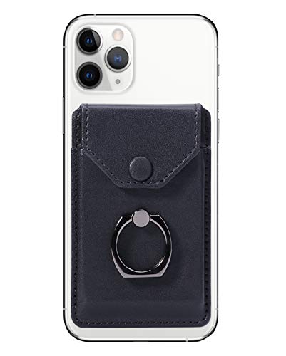 Self Adhesive Phone Card Wallet with Ring Stand Flip Cover, Black - color: Black