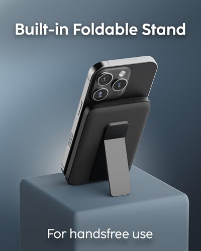myCharge CliqLuxe Magnetic Wireless Power Bank 10,000mAh | iPhone & MagSafe Compatible | Qi2.2 25W Mag Safe Portable Charger | Built-in Stand | 20W PD USB-C Port | Premium Black Fabric - size: 10K, style: Without Wall Plug (Black)