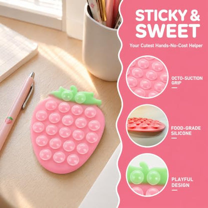 Suction Phone Holder, Strawberry Grip - Mirror/Bathroom Selfies, Pink Green - color: Strawberry Pink Green