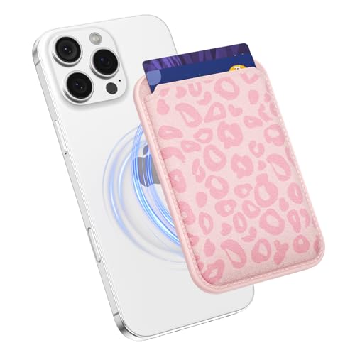 Svanove Leopard Magnetic Phone Wallet Compatible with Magsafe Wallet for Women, Cheetah Print ID Credit Card Holder Wallets for iPhone 17/16/15/14/13/12 Series, Cute Slim Leather Wallets, Pink - color: Pink