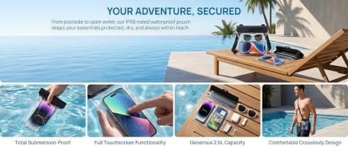 Waterproof Phone Pouch 2.6L Large Capacity Dry Bag with Sensitive Touch Screen 3-Layer Seal Underwater Case for Beach Snorkeling Rafting-Black - color: Black