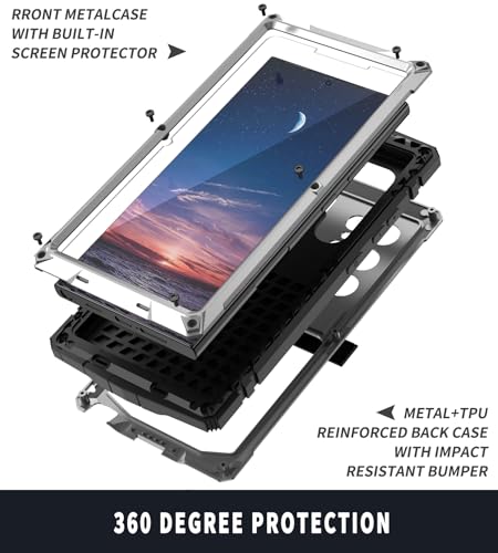 Simicoo Compatible with Samsung Galaxy S24 Ultra Metal Bumper Heavy Duty Case with Stand Gorilla Glass Camera Cover Hybrid Durable Military Rugged Shockproof Rugged Full Body Men(Silver) - color: Silver, size: Samsung S24 Ultra