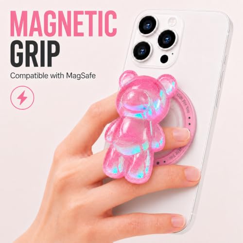 Magnetic 3D Bear Phone Grip Stand, MagSafe Compatible — Candy Pink - color: Candy Pink
