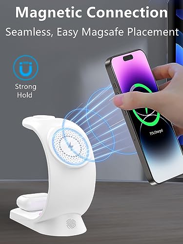 Mag-Safe 3 in 1 Wireless Charging Station, 15W Magnetic Wireless Charger - color: White