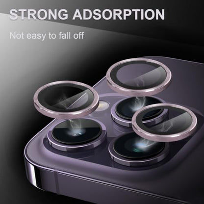 [3+1] Compatible for iPhone 15 Pro ＆ iPhone 15 Pro Max Camera Lens Protector 9H Tempered Glass Camera Cover Metal Individual Ring Full Coverage Camera Lens Protector with Removal Tool (pink) - color: pink