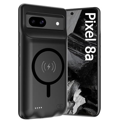 Battery Case for Google Pixel 8a, Upgraded 10000mAh Rechargeable Portable Charging Case with Wireless Charging Compatible for Google Pixel 8a (6.1 inch) Extended Battery Pack Charger Cover (Black) - size: Google Pixel 8a