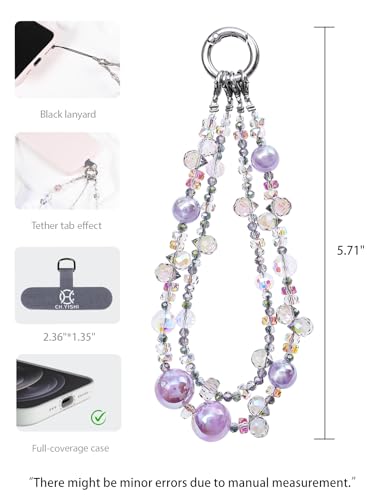 Handmade Beaded Charm Cell Phone Camera Lanyard, Wrist Strap with Tether Tab,Phone Chain String, Keychain Wallet Decor - style: 2-in-1 Starlight Purple.