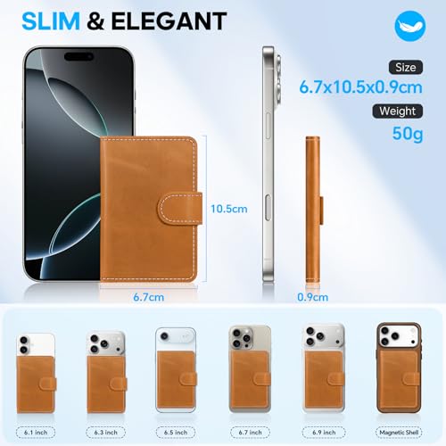 SHIELDON Genuine Leather for Magsafe Wallet, Retro Light Brown | Strong Magnetic, Card Holder, Rfid Blocking, 6 Card Slots, ID Window, for iPhone 17/16/15/14/13/12 Series & Magnet Case - color: Light Brown - Retro