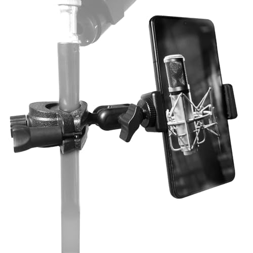 Clamp Phone Mount Mic Stand Phone Holder,Adjustable Phone Holder For Microphone Stand Music Drum,with Clip for iPhone 15 for Samsung Galaxy any Smart Phone