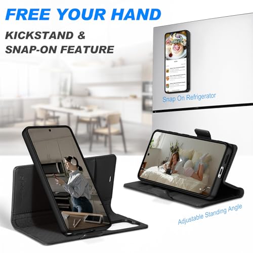 SHIELDON Detachable Leather Wallet Case for Galaxy S26 Ultra 6.9", Black | Genuine Leather, RFID Blocking, Credit Card Holder, Magnetic Closure, Kickstand, 2 in 1 Folio Design, Full Protection Cover - color: Black