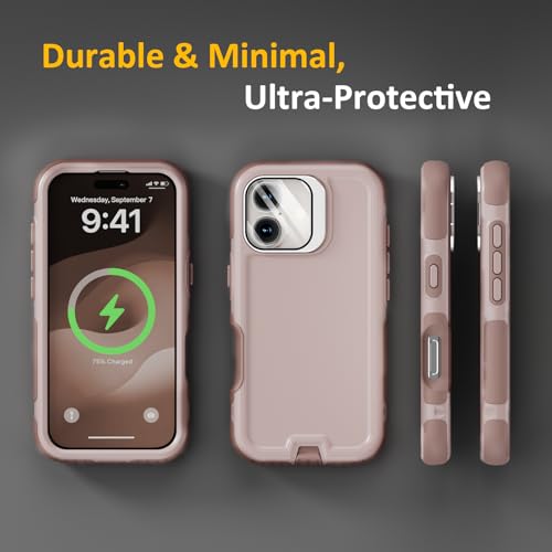 Follaroma Magnetic for iPhone 17 Case with Camera Stand, Light Brown, 6.3" | Built-in Glass Camera Cover,Compatible with MagSafe,Heavy Duty Shockproof Protective,Military-Grade Anti-DropDual Layer Cover - color: Brown Pink, size: iPhone 17 6.3''