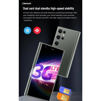 Yoidesu S23 Pro Smartphone, 3in 3D Glass Super Small Cell Phone, Dual SIM 2GB 16GB ROM for Android 8.1 Ultra Thin Mobile Phone, 1000mAh The World's Smallest Backup Phone - color: Black
