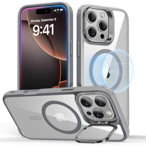ESR for iPhone 16 Pro Max Case, Compatible with MagSafe, Military-Grade Protective Case, Built-in Stash Stand Phone Case, Scratch-Resistant Back Cover, Classic Series, Clear Grey - color: Clear Grey