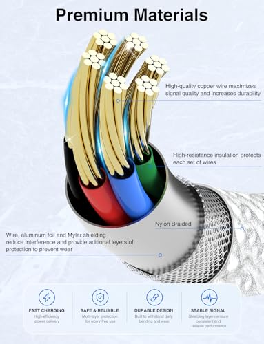 USB C to Lightning Cable Nylon Braided [Apple MFi Certified] - 2Pack 6/6FT - color: White, size: 6ft+6ft