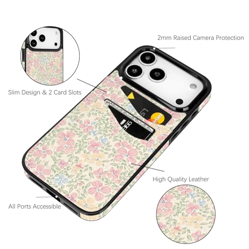 Compatible with iPhone 17 Pro Max 6.9 inch Case(Peach Blossom Flower) | with Card Holder Soft Cute Leather Wallet Case Protective Shockproof Hard Cover for Women Girls - color: Peach Blossom Flower, size: iPhone 17 Pro Max 6.9 inch