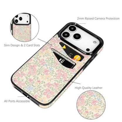 Compatible with iPhone 17 Pro Max 6.9 inch Case(Peach Blossom Flower) | with Card Holder Soft Cute Leather Wallet Case Protective Shockproof Hard Cover for Women Girls - color: Peach Blossom Flower, size: iPhone 17 Pro Max 6.9 inch