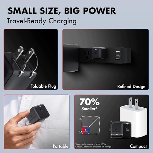 PD 20W & PD 30W GaN Charger, Type-C Fast Charger Compatible for iPhone 17/16/16 Pro Max/15 Series/iPad Pro, Smartphones & Tablets, QC 3.0,Compact Foldable Plug Design, Smart Power Delivery