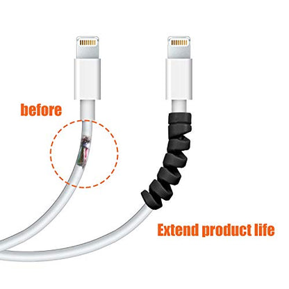 Jetec 12 Pcs Charging Cable Protector Silicone Spiral Charger Cable Saver - color: Gray and Black