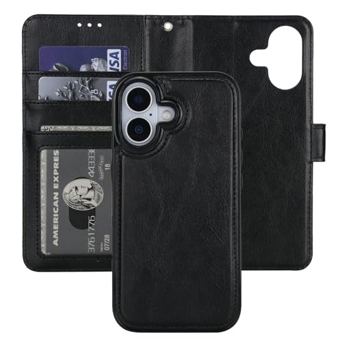Bocasal Detachable Wallet Case Card Holder for iPhone 17, Black | RFID Blocking Kickstand Card Slots Holder PU Leather Magnetic Shockproof Wrist Strap Removable Flip Protective Cover 6.3 inch - color: Black