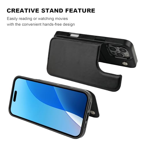 ONETOP for iPhone 16 Pro Max Wallet Case with Credit Card Holder,Black | Kickstand,ID/Cash Holder,Case Wallet with Card Slots,Double Magnetic Clasp,Durable PU Leather Shockproof Cover for Women Men - color: Black