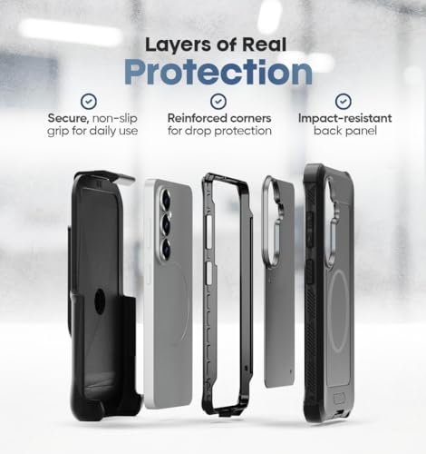 MOTIVE Heavy Duty Case for Samsung Galaxy s26, Belt Clip Holster | 6.3" | Bunker Series, Military Grade Multi-Layer Protection, PC/TPU Build, Sealed Port Cover, Compatible with MagSafe Qi2 Charging - size: s26