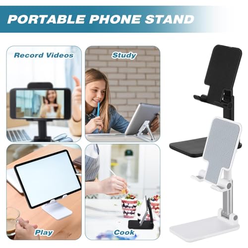 Wonderjune 12 Pcs Cell Phone Stand Adjustable Holder for Desk, White,Black
