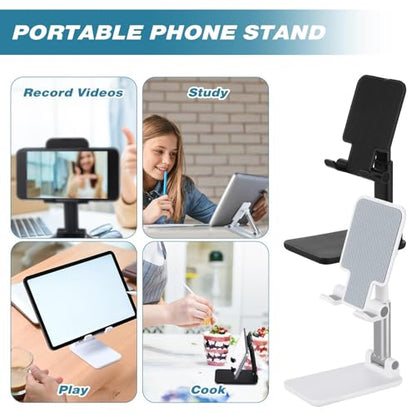 Wonderjune 12 Pcs Cell Phone Stand Adjustable Holder for Desk, White,Black