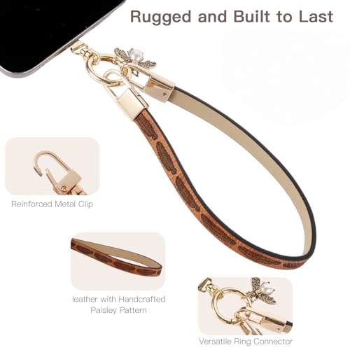 Long Pond Designer Leather Cell Phone Wrist Strap - Detachable Charm Wristlet Lanyard for iPhone 17 Pro Max&Most Cellphones - style: Leather Vivid