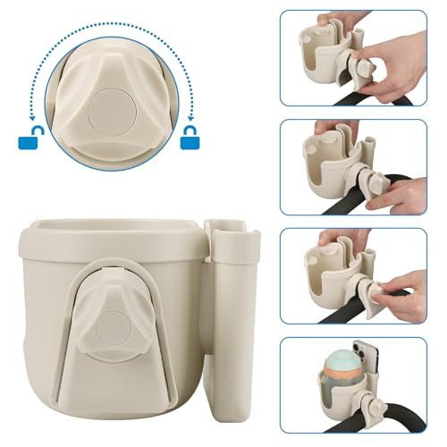 Accmor Stroller Cup Holder with Phone Holder, Bike Cup Holder, Universal Cup Holder for Uppababy Nuna Strollers, 2-in-1 Drinks Holder for Walker, Wheelchair, Scooter - color: All Off White