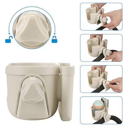 Accmor Stroller Cup Holder with Phone Holder, Bike Cup Holder, Universal Cup Holder for Uppababy Nuna Strollers, 2-in-1 Drinks Holder for Walker, Wheelchair, Scooter - color: All Off White
