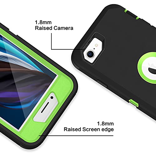 MXX Case Designed for iPhone SE Case 2020 /SE 2022 Heavy Duty Protective with Screen Protector [3 Layers] Rugged Rubber Protection Cover & Rotating 360 Degree Belt Clip SE 3rd/2nd Gen (Green/Black) - color: Green/Black