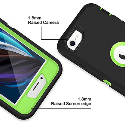 MXX Case Designed for iPhone SE Case 2020 /SE 2022 Heavy Duty Protective with Screen Protector [3 Layers] Rugged Rubber Protection Cover & Rotating 360 Degree Belt Clip SE 3rd/2nd Gen (Green/Black) - color: Green/Black