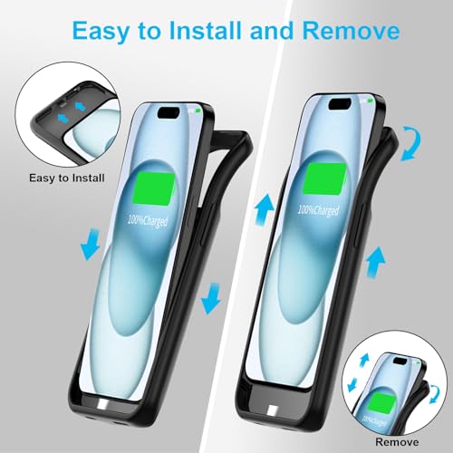 Battery Case for iPhone 14 Pro Max/14 Plus/13 Pro Max/12 Pro Max, 10000mAh Ultra-Slim Portable Charging Case, 6.7 Inch Extended Charger Case Cover - Black