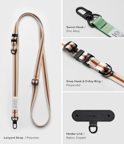 Ringke Holder Link Snap Hook Lanyard for Universal Cell Phone Case, Adjustable Crossbody Phone Lanyard - color: Maple Brown