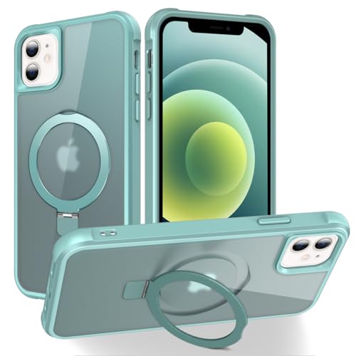 CHAOFEnG Magnetic Compatible with iPhone 12/12 Pro Case with Stand [Military Grade Drop Tested][Compatible with Magnet] Ring Translucent Slim Hard Back Soft Edge, Teal Green - color: Teal Green, size: iPhone 12 & iPhone12 Pro