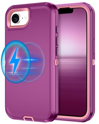 I-HONVA for iPhone 16e Case [Compatible with MagSafe] Shockproof 3-Layer Full Body Protection [Without Screen Protector] Rugged Heavy Duty Cover Case for Apple iPhone 16e 6.1",Purple/Pink - color: Purple/Pink