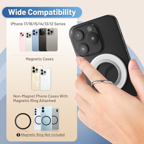 Magnetic Phone Ring Holder Grip Stand Dual Magnet Strong Magnetic Force - color: White