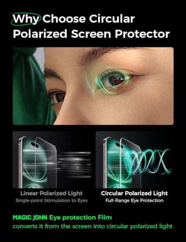 MAGIC JOHN 2 PACK for iPhone 16 Pro Max (6.9") Eye Protection Screen Protector, HD Clear, Auto Dust-Elimination, 9H Tempered Glass & Scratch Resistance, Full Edge Coverage - size: iPhone 16 Pro max