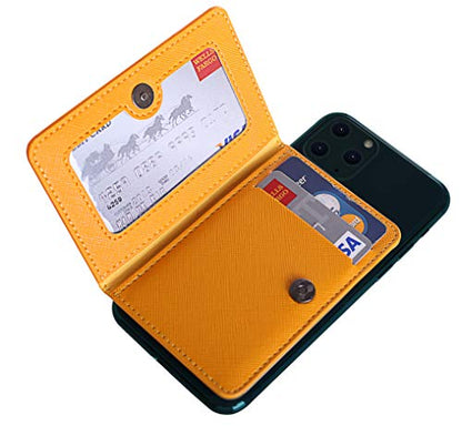 ID Card Holder for Back of Phone Leather Phone Wallet Stick On with Stand Flip Waterproof Leather Adhesive Wallet for Most Cellphones (Yellow) - color: Yellow