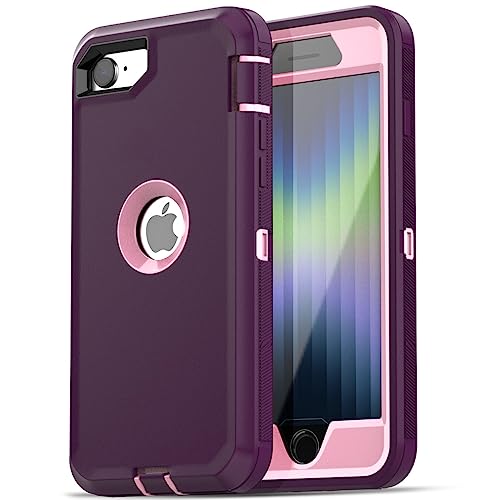 AICase for iPhone SE Case 3rd & 2nd Generation, for iPhone SE 2022/2020 Built-in Screen Protector Heavy Duty Protective Shockproof 3-Layer Full Body Rugged Phone Cover, Night Purple/Pink - color: Night Purple/pink