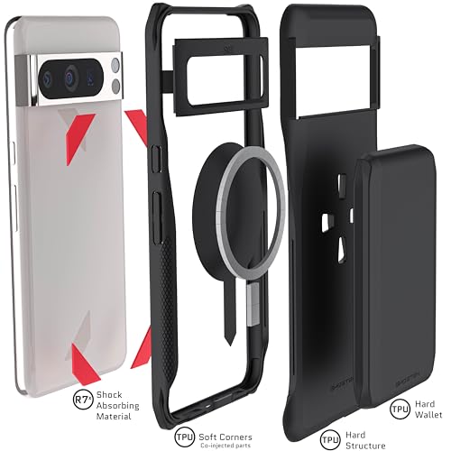 Ghostek Exec Pixel 8 Pro Wallet Case, Detachable Magnetic Credit Card Holder, Kickstand, Compatible with Wireless Charging (6.7 Inch, Black) - color: Black, size: Pixel 8 Pro