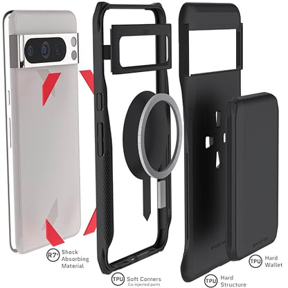 Ghostek Exec Pixel 8 Pro Wallet Case, Detachable Magnetic Credit Card Holder, Kickstand, Compatible with Wireless Charging (6.7 Inch, Black) - color: Black, size: Pixel 8 Pro