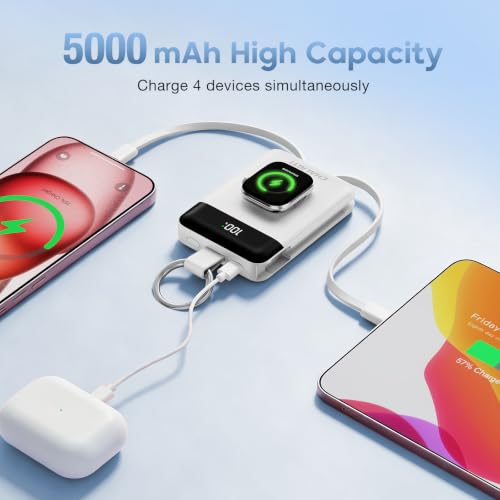 5000mAh Portable Charger w/Display,20W Power Bank&iWatch Charger - color: White, size: 5000mAh