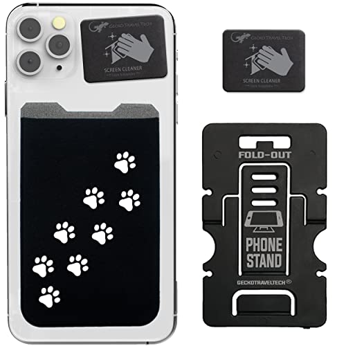 Phone Wallet - Adhesive Card Holder - Cell Phone Pouch - Stick on Lycra Pocket by Gecko - Carry Credit Cards and Cash - color: DOG TRAIL