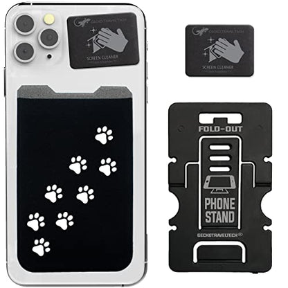 Phone Wallet - Adhesive Card Holder - Cell Phone Pouch - Stick on Lycra Pocket by Gecko - Carry Credit Cards and Cash - color: DOG TRAIL