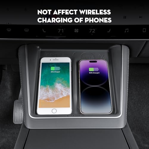 Center Console Wireless Charging Protector for Tesla Model Y Juniper - color: Cool Black (for 2026 Model Y &Model 3 2024-2026)