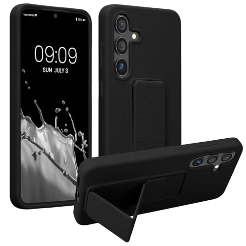 kwmobile Case for Samsung Galaxy S24 Case - Soft TPU Cover with Silicone Coating - with Hand Strap and Stand Function - Shockproof - Black - color: black, size: Galaxy S24