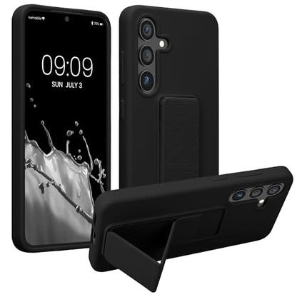 kwmobile Case for Samsung Galaxy S24 Case - Soft TPU Cover with Silicone Coating - with Hand Strap and Stand Function - Shockproof - Black - color: black, size: Galaxy S24